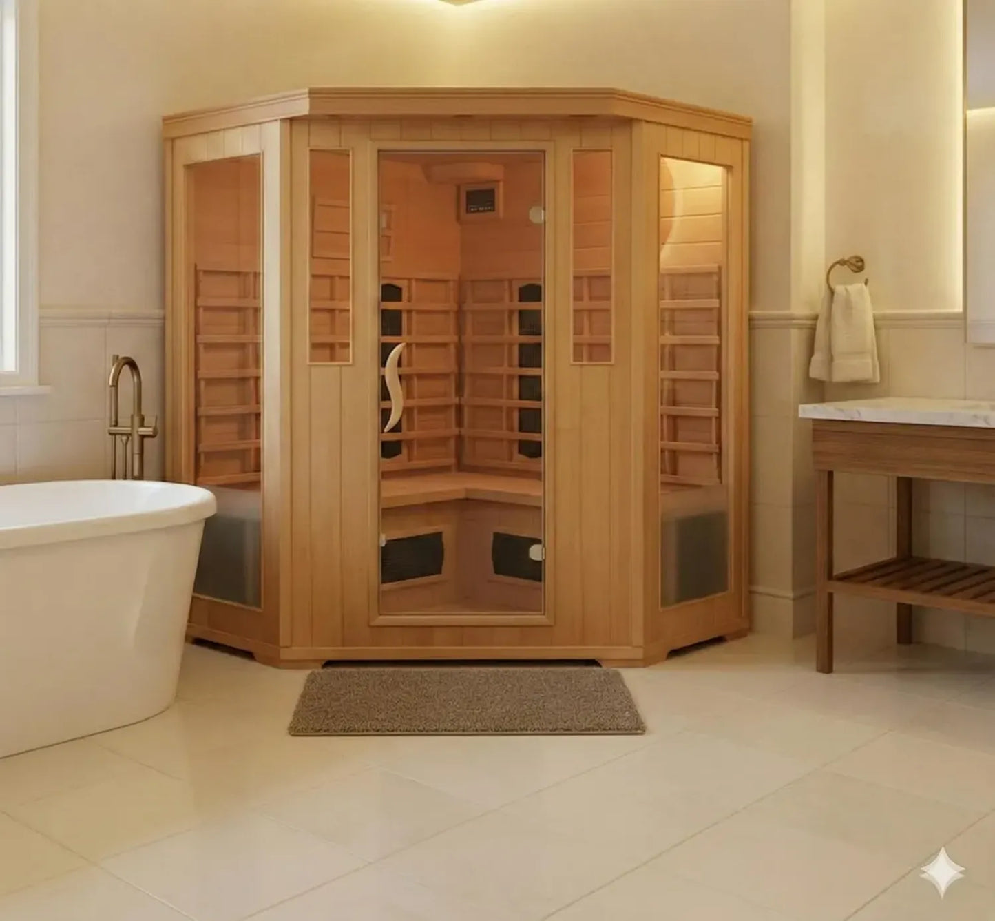 Sauna Infrarouge 3-4 Places en Bois de Hemlock avec Chromothérapie et Radio Bluetooth