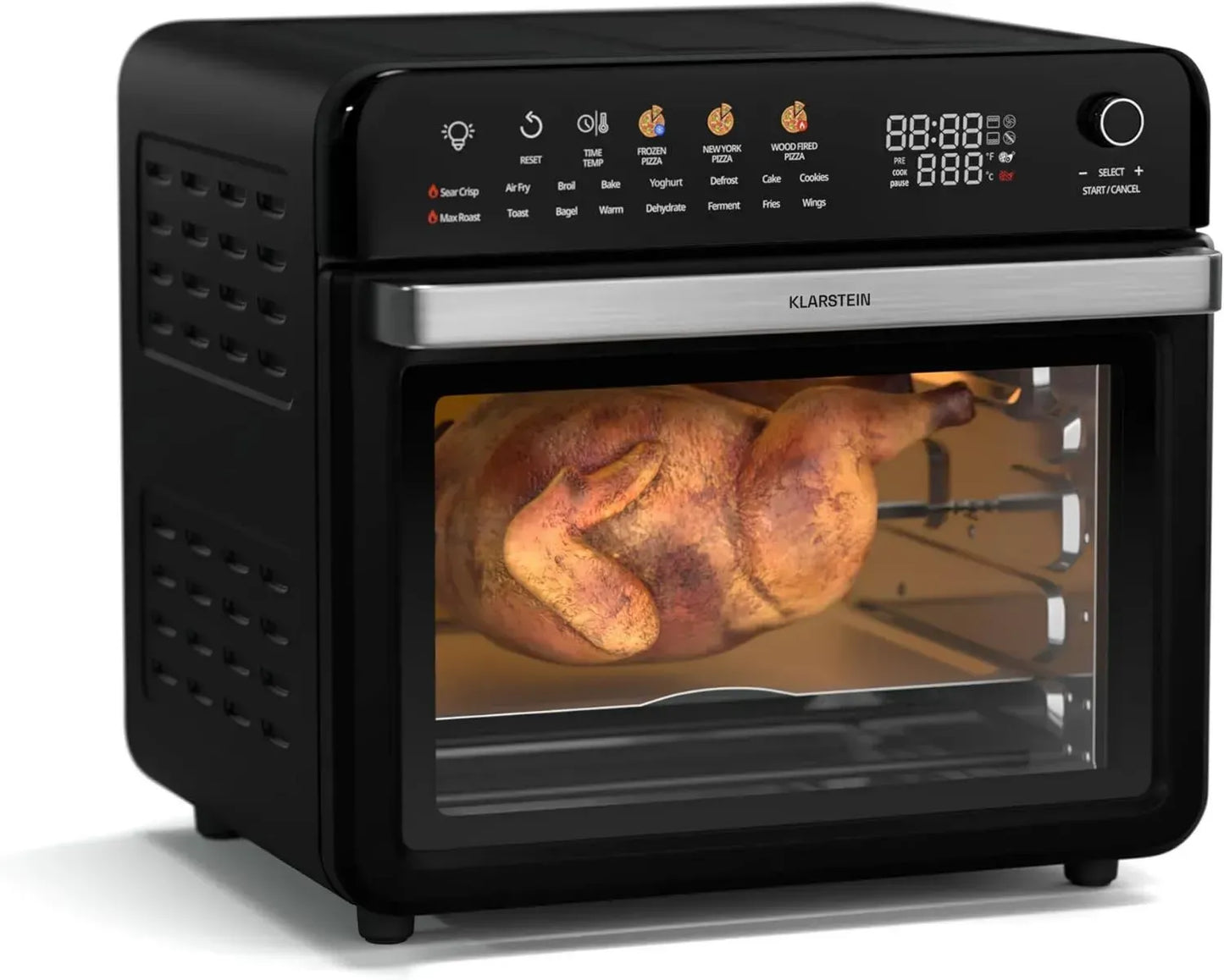 Friteuse à Air Klarstein AirGlaze 34L, 2200W, Multifonction avec Écran Tactile et Rôtissoire, Température Ajustable 40-350°C, Accessoires Faciles à Nettoyer, Design Élégant Noir