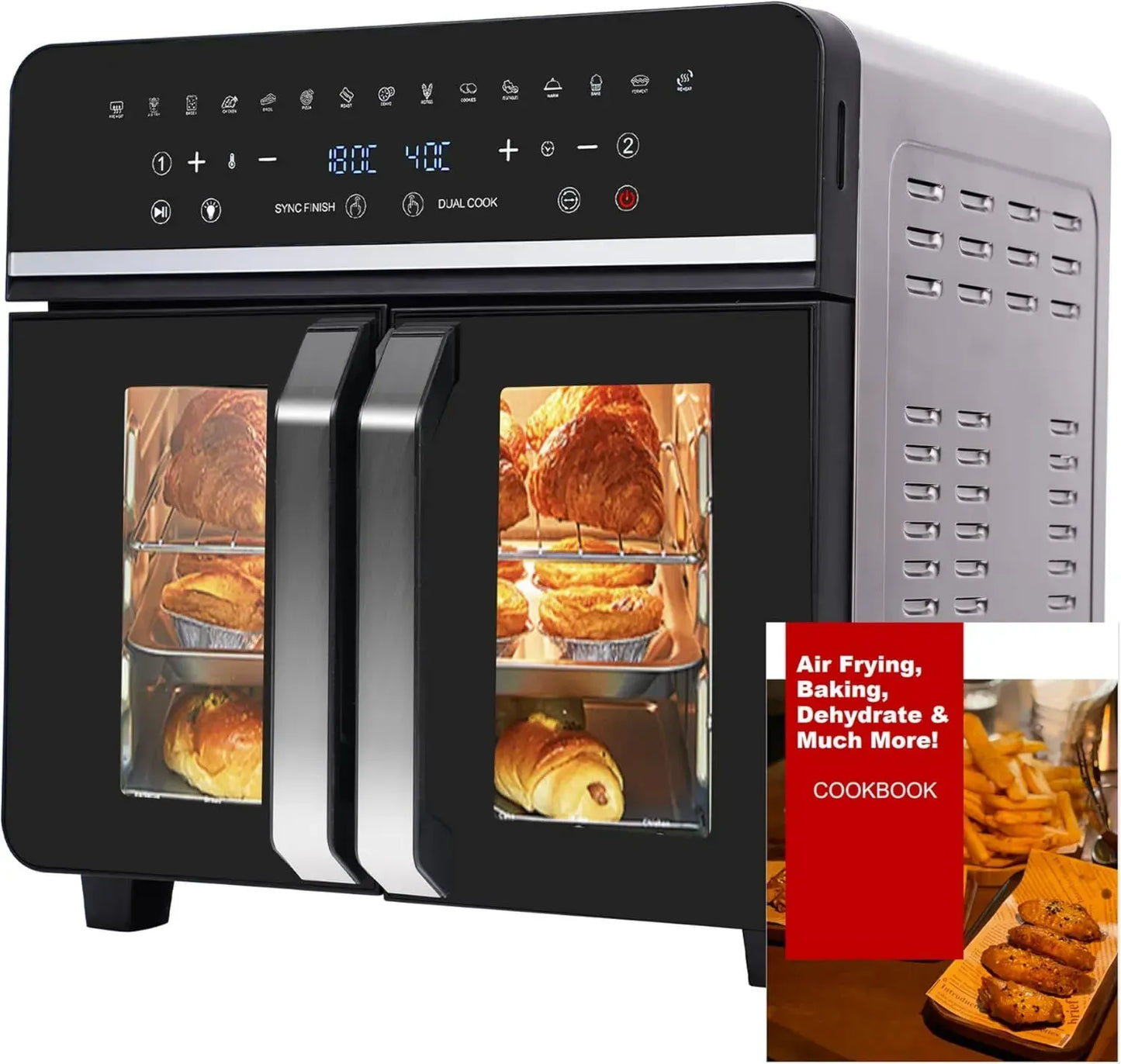 Four Électrique 23L et Friteuse à Air 1800W, Double Tiroir avec Écran LED, 15 Programmes et 11 Accessoires