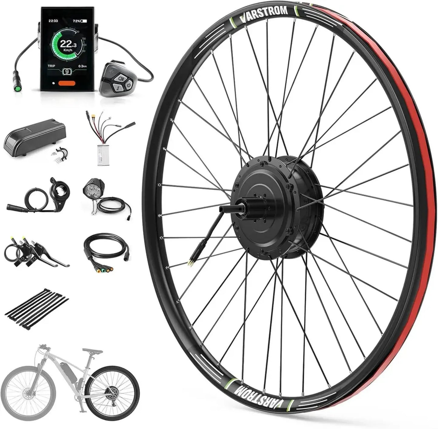 Kit de Conversion Vélo Électrique 36V 250W - Moteur Roue Arrière 26' à 700C, Cassette Brushless avec Écran DP C18