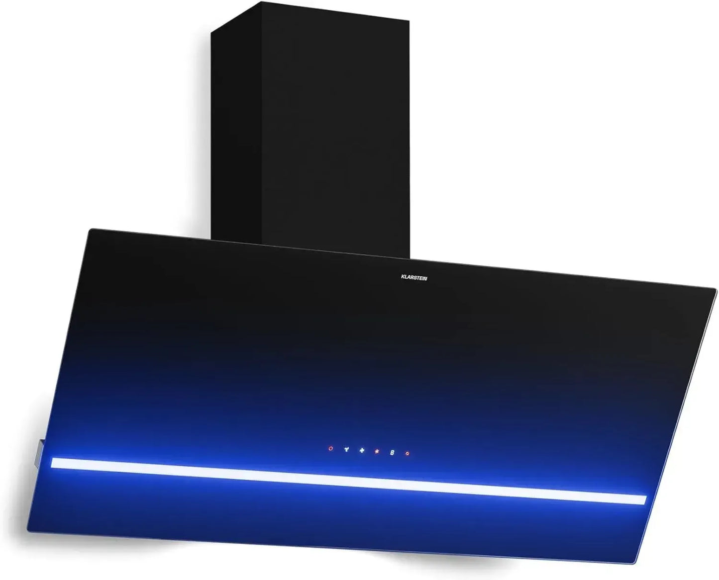 Hotte Aspirante Klarstein Illuminosa 90 cm - Design Moderne, Haute Puissance 818 m³/h, Éclairage LED, Commande Tactile, Efficacité Énergétique A++, 3 Vitesses avec Mode Boost, Filtre à Charbon, Options de Recyclage ou Évacuation