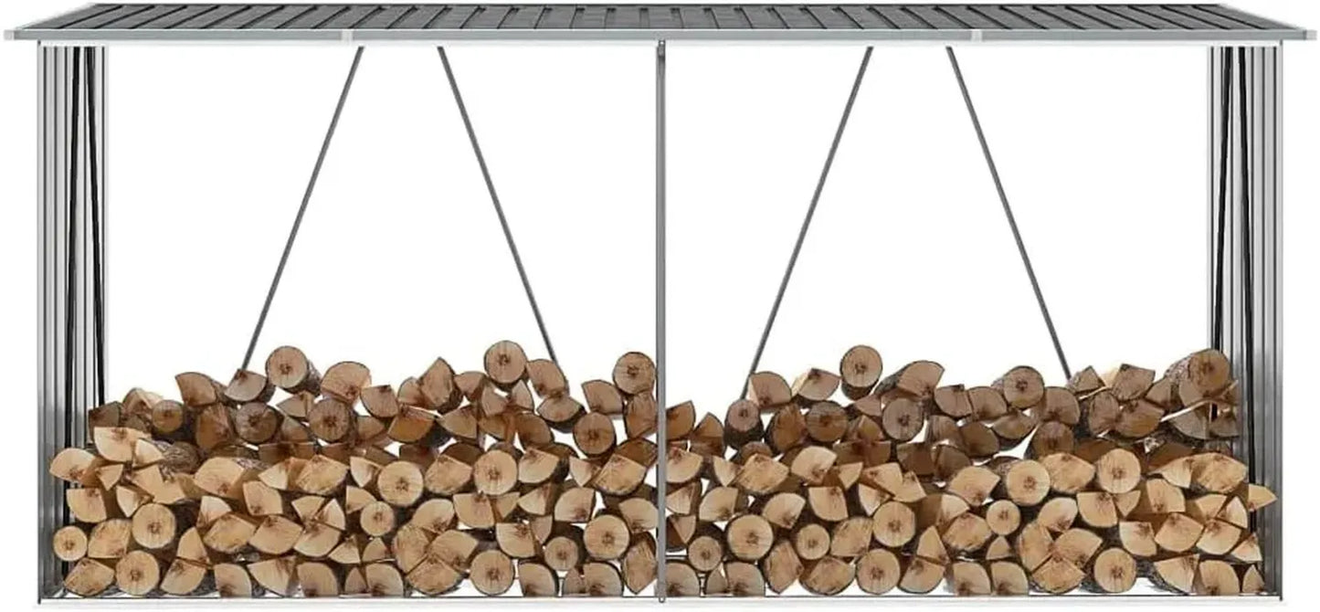 Abri de Rangement en Acier pour Bûches 330x84x152 cm, Gris