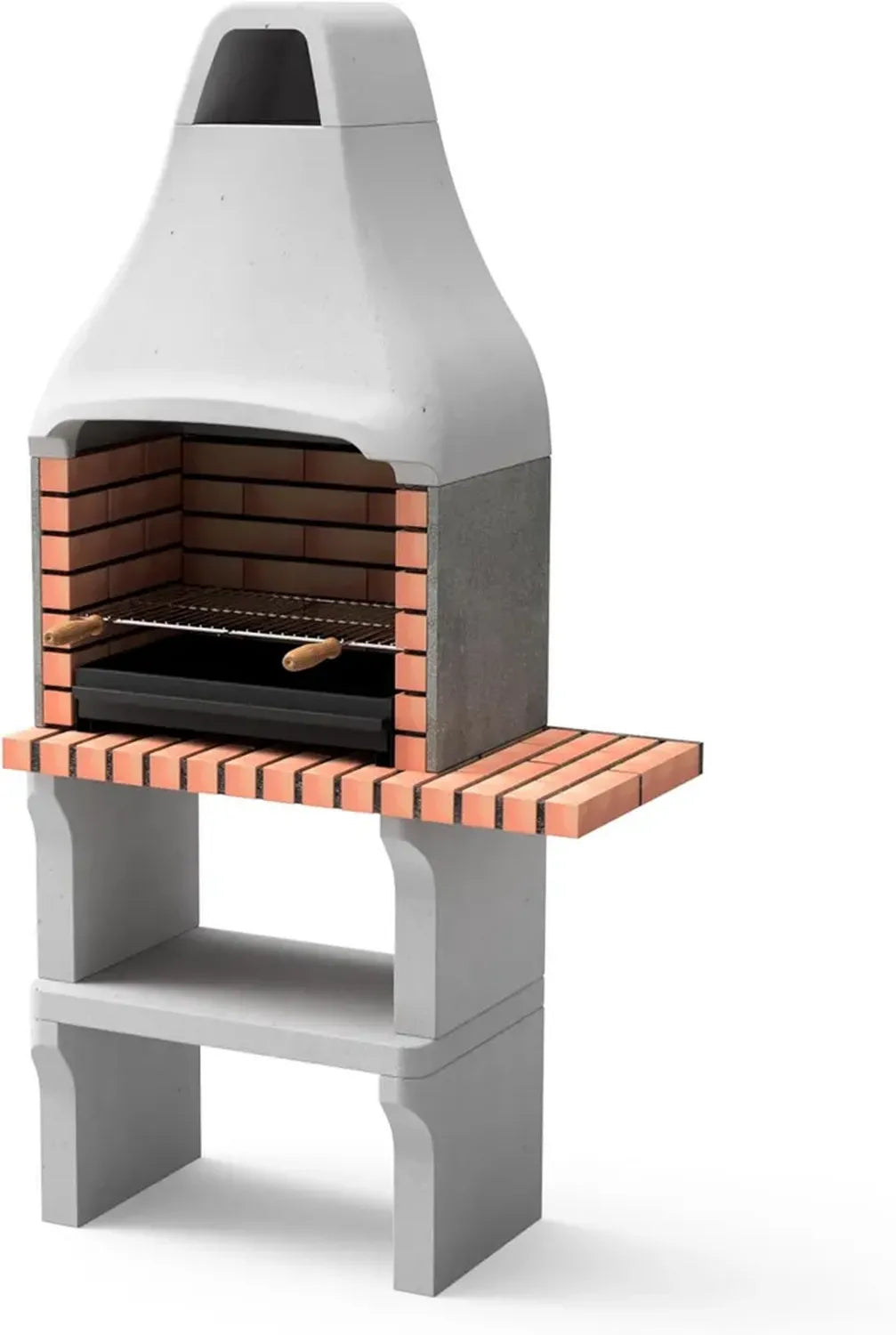 MOVELAR - Barbecue en béton réfractaire New Iberia Plus, bois et charbon, support latéral, gris/orange 95x47x190cm