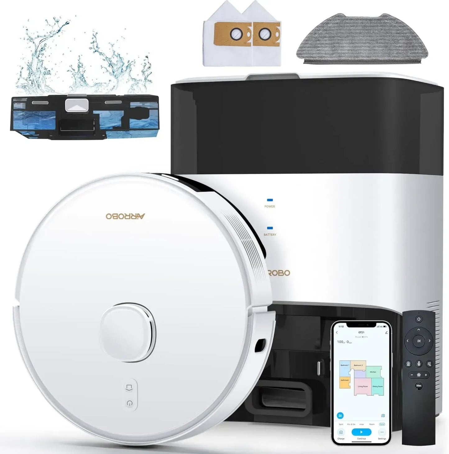 Robot Aspirateur Laveur AIRROBO GT21 avec Station Auto-Nettoyage, 3.5L, Navigation LiDAR Précise, 180min Autonomie, Idéal pour Animaux, Évitement Intelligent, Contrôle WiFi/App
