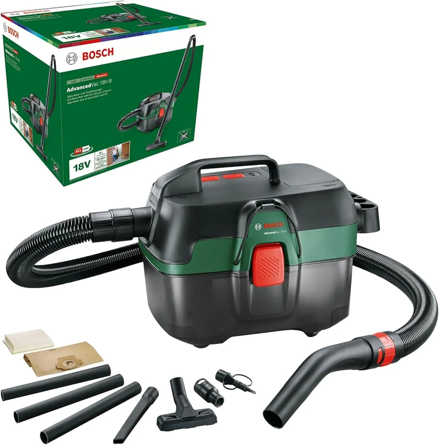 Aspirateur Eau et Poussière Bosch 18V-8 sans Fil - Accessoires Inclus