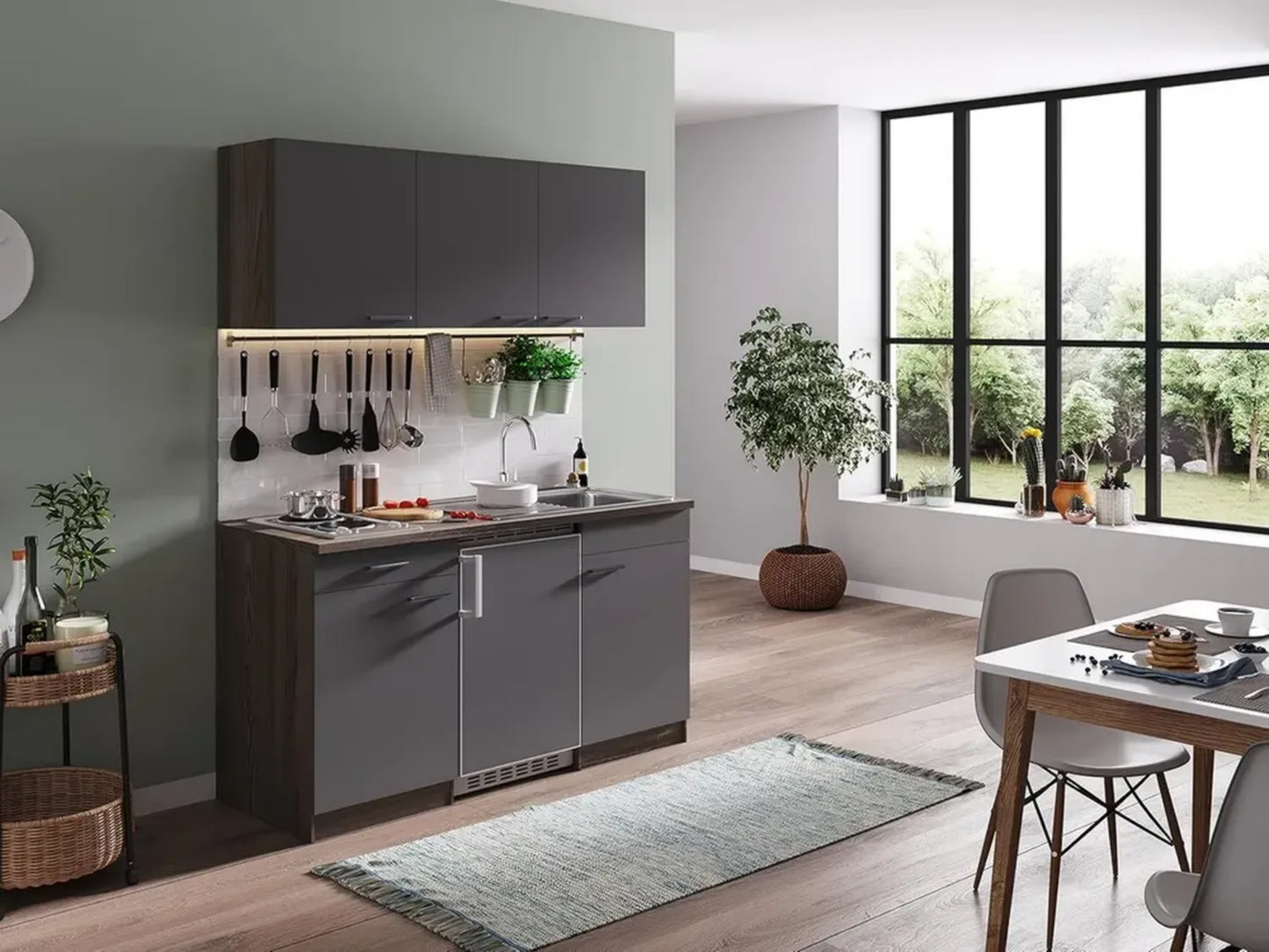 Petite cuisine respekta Oliver en bois composite, gris, 150 cm