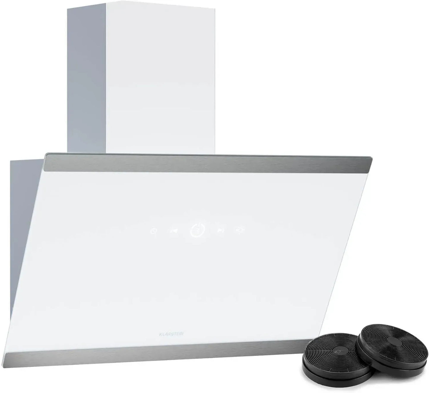 Klarstein FlashLine Hotte 60 cm, Écran Tactile, 524 m³/h, Classe A++, LED, Silencieuse 34,5 dB, Blanche, Extraction et Recyclage