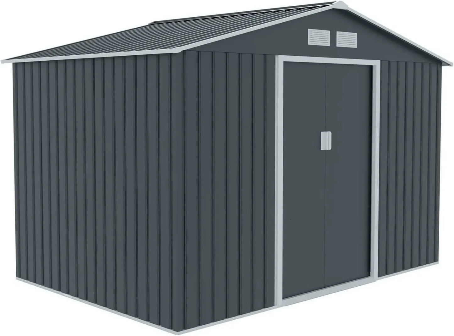 Grand abri de jardin métallique 277x191x192cm avec toit à double pente, couleur anthracite