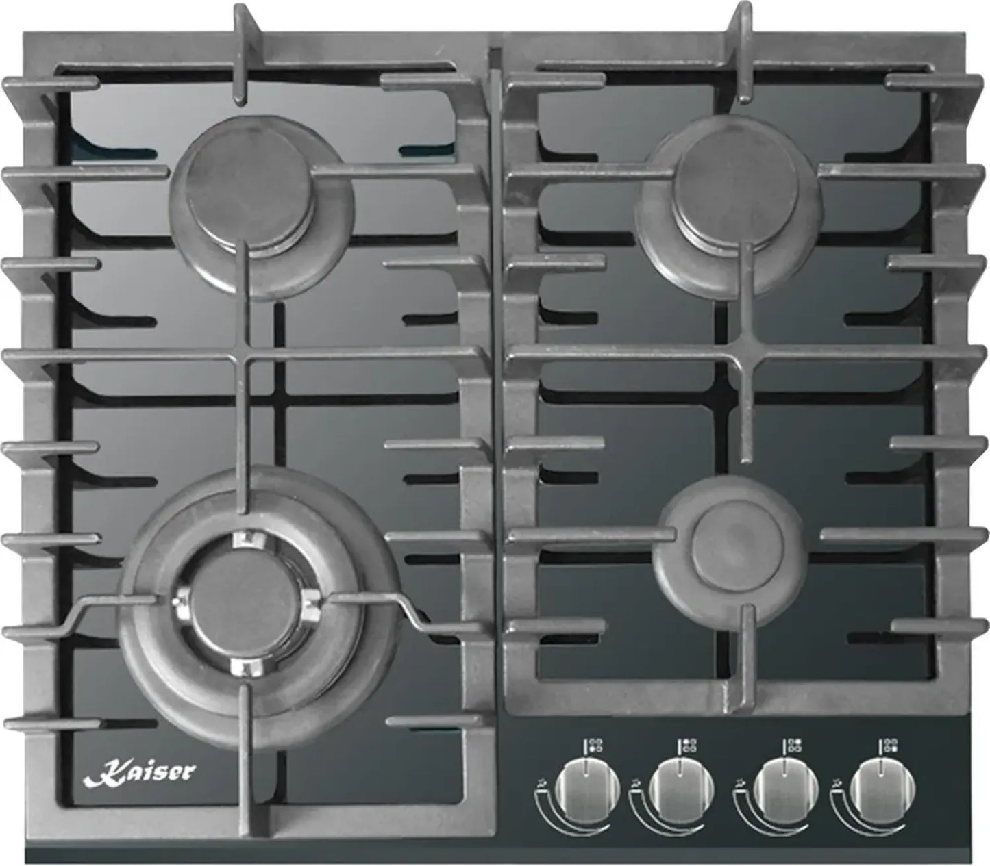 Plaque de cuisson à gaz 4 feux Kaiser, verre noir, encastrable, 3,8 kW