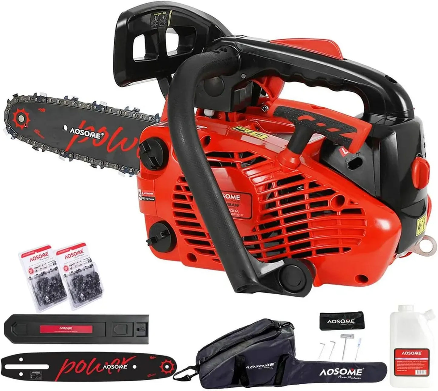 AOSOME Tronçonneuse Élagage Thermique 25cm3 1,2CV avec Guide 26cm et 2 Chaînes