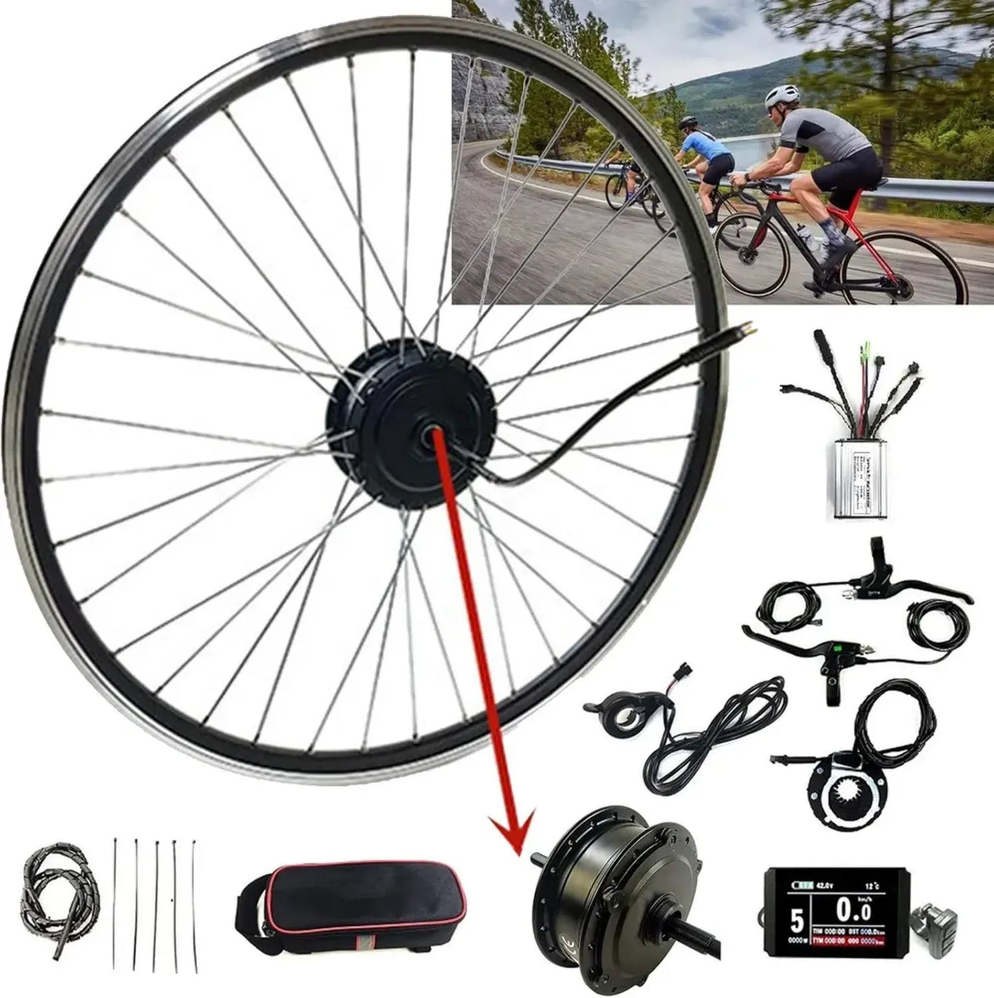 Kit de Conversion Vélo Électrique pour VTT et Vélo de Route - Roue Arrière 250W à 500W - Compatible 20 à 29 Pouces, 24V à 48V