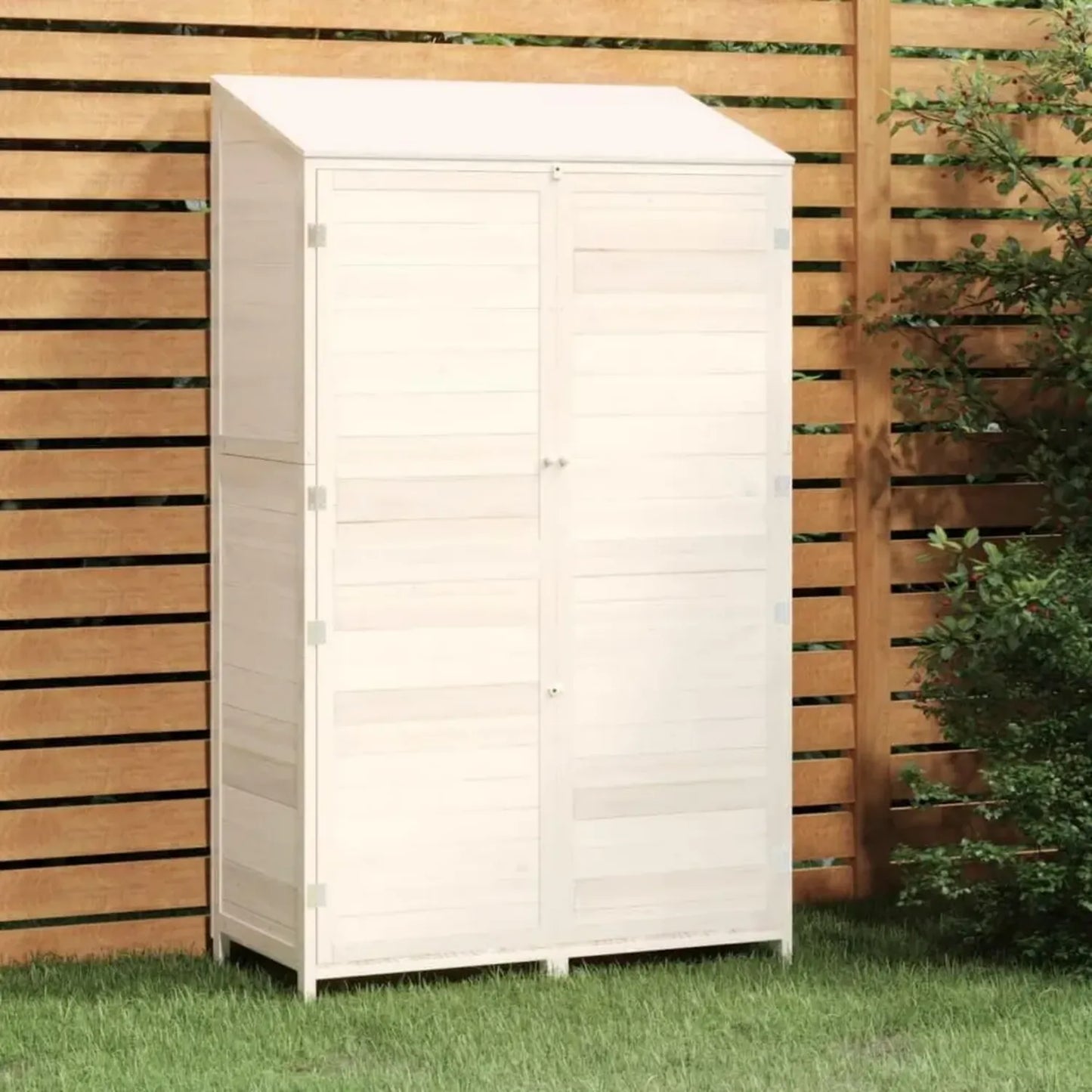 Cabane de jardin en bois de pin massif blanc 102 x 52 x 174,5 cm - Solution de rangement robuste pour jardin