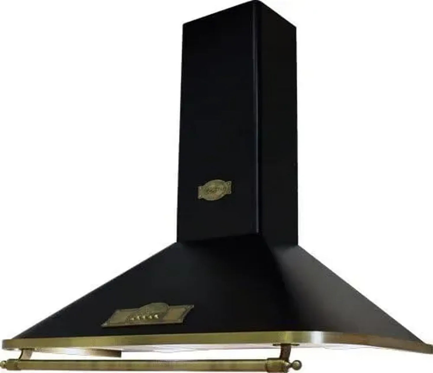 Hotte de Cuisine Murale Noire 90 cm, Design Rétro, Débit 910 m³/h, Poignée Bronze