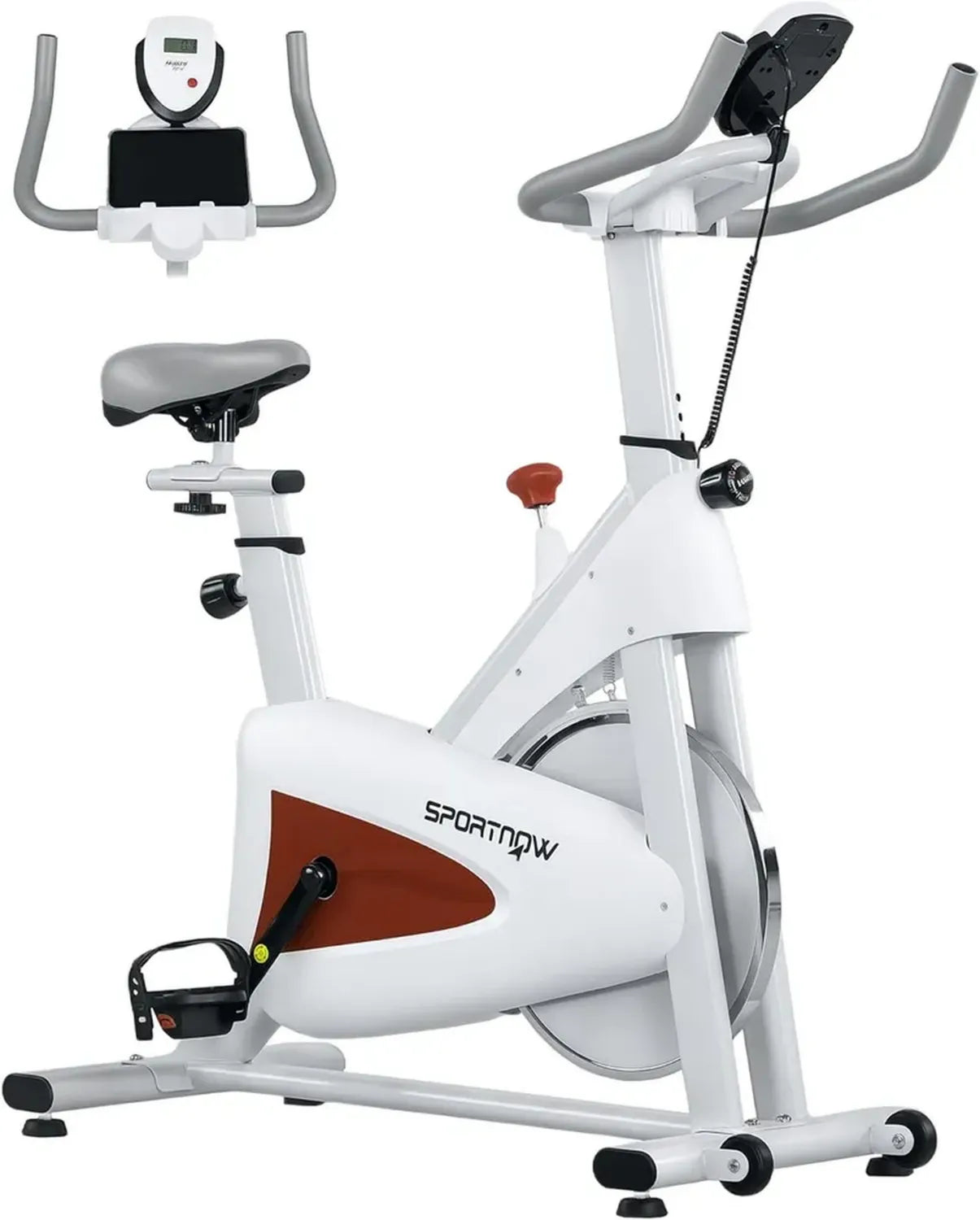 Vélo d'Appartement Silencieux SPORTNOW avec Réglages, Moniteur LCD et Support de Tablette, pour Entraînements Cardio à Domicile