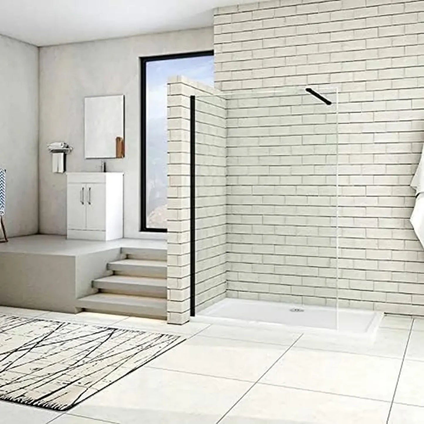 Paroi de Douche Italienne 80x200cm Noire Mat en Verre 8mm Anticalcaire avec Barre de Fixation 90cm