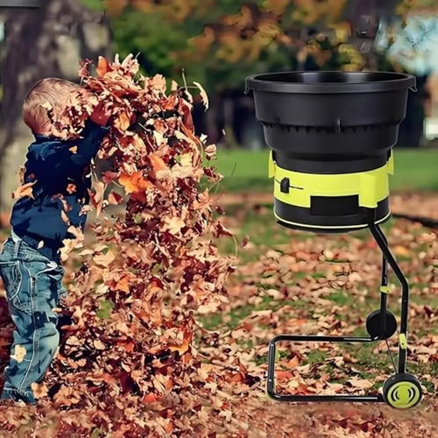 Broyeur de Feuilles Électrique 2500W, 8000 tr/min, avec Roues et Sac de Rangement, Nettoyage de Jardin Efficace