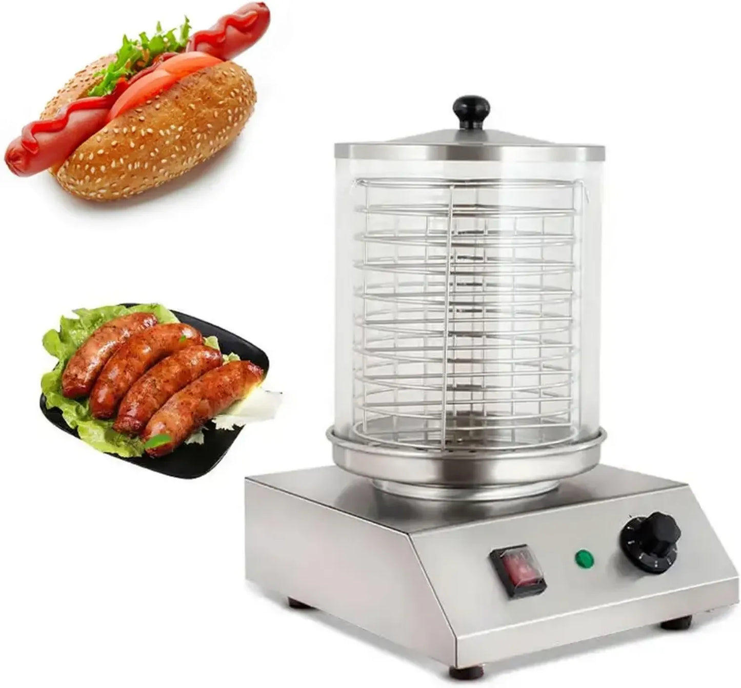 Grill Saucisses Électrique 350W en Acier Inoxydable, 7 Niveaux de Température, Idéal pour Restauration et Loisir
