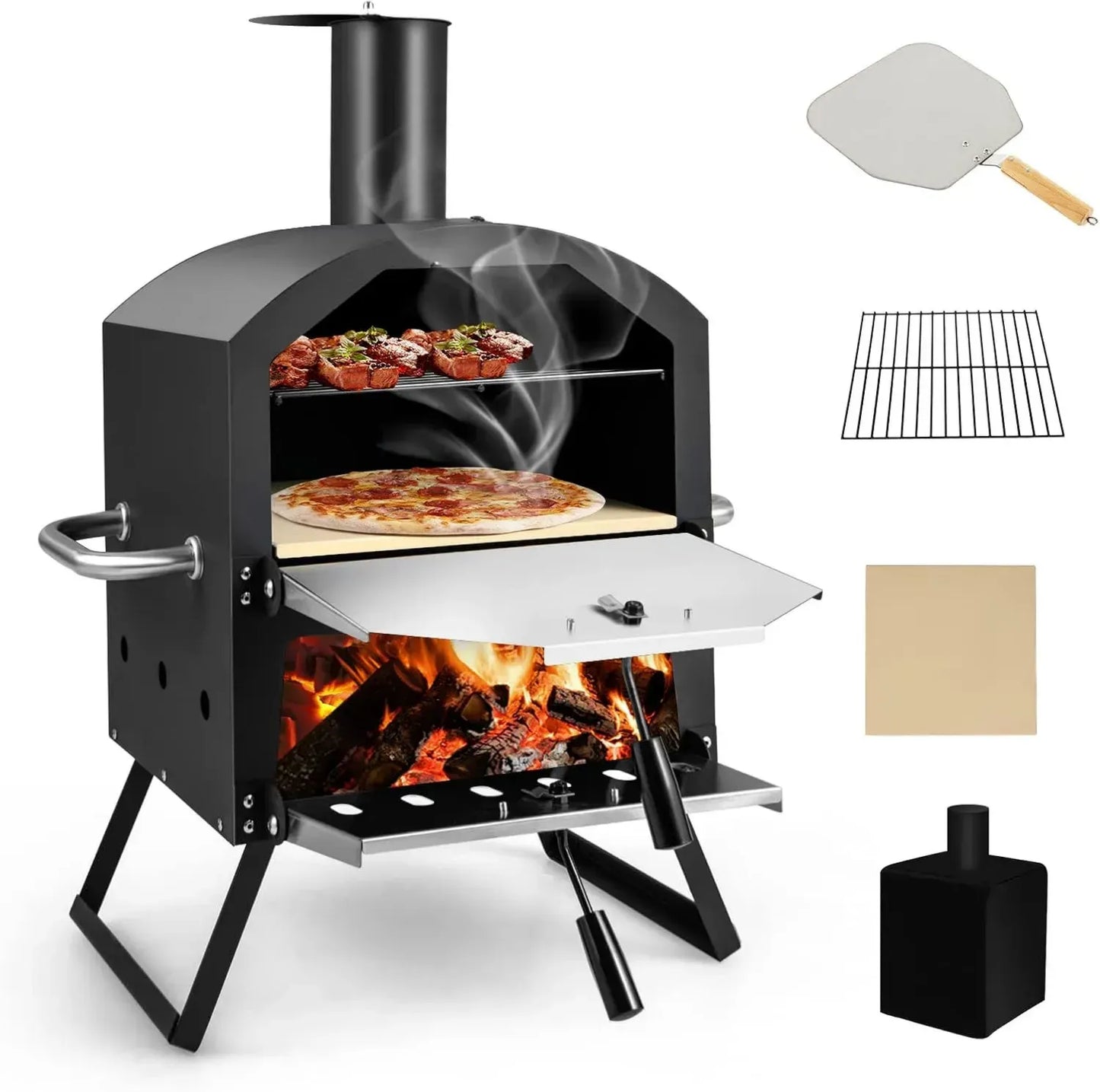 Four à Pizza Extérieur Portable en Acier avec Accessoires Complets
