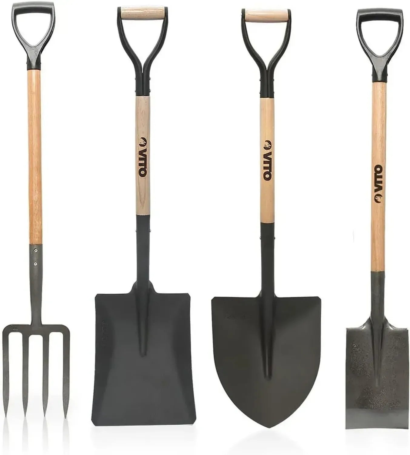 Ensemble de 4 Outils de Jardin en Acier avec Manche en Bois
