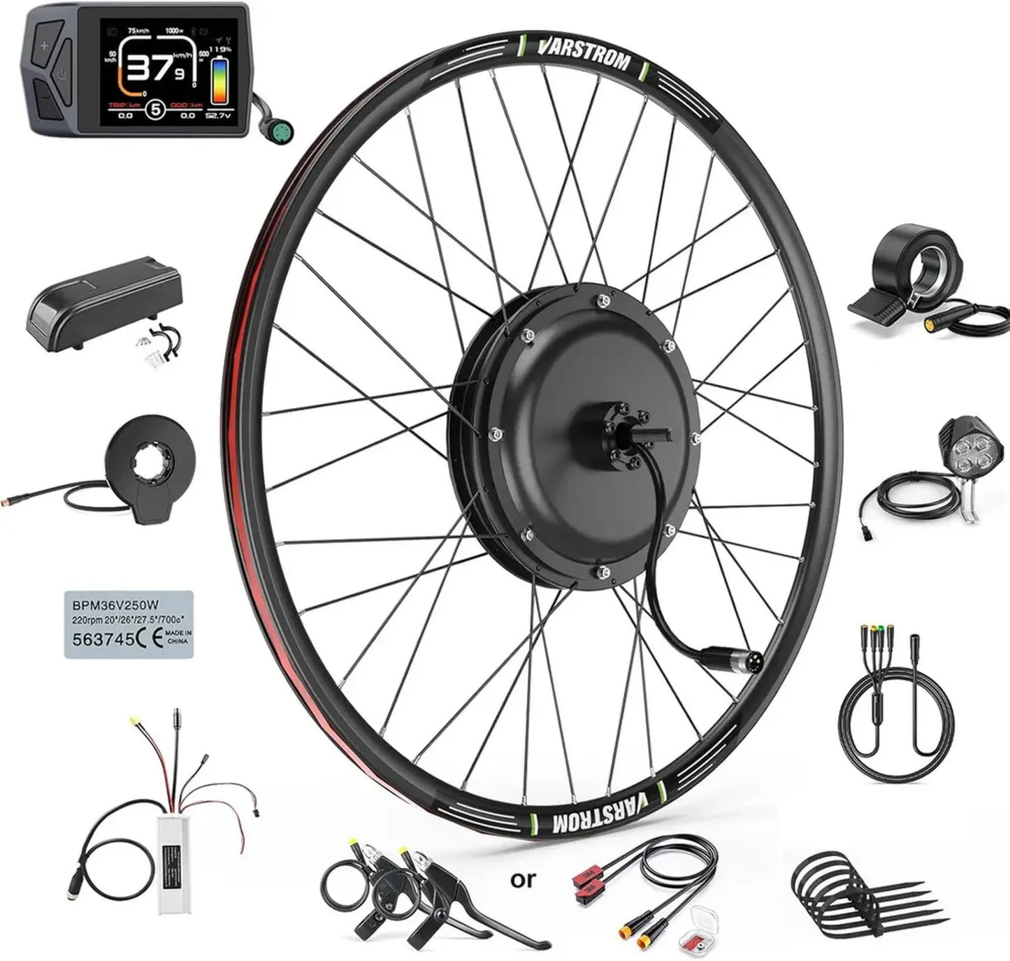 Kit de Conversion VTT Électrique 48V 1000W avec Moteur de Moyeu Arrière pour Roues 26 à 29 Pouces et 700C, Contrôleur et Affichage En Option