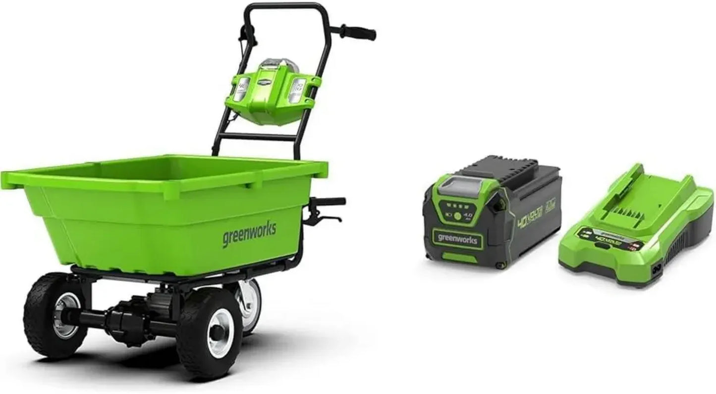Chariot de Jardin à Batterie 40V, 100kg Capacité, Inclus Kit Batterie et Chargeur
