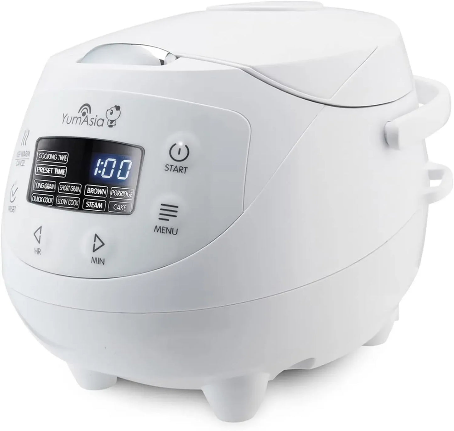 Cuiseur à Riz Mini Yum Asia Panda avec Bol Céramique et Technologie Avancée, 3,5 Tasses, 4 Fonctions de Cuisson, Blanc Arctique