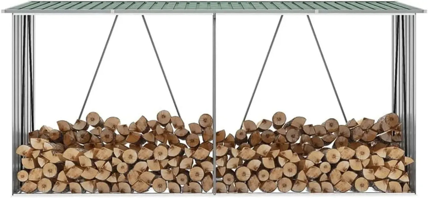 Abri de Rangement pour Bois en Acier Galvanisé - 330x84x152 cm - Couleur Verte