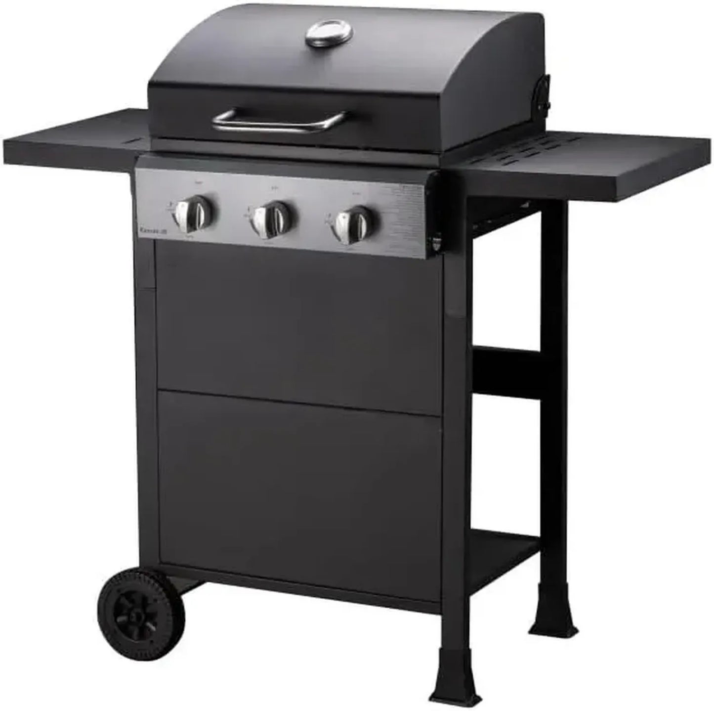Barbecue à Gaz 3 Brûleurs avec Chariot et Tablettes Rétractables - Surface Émaillée 49x39 cm - Noir
