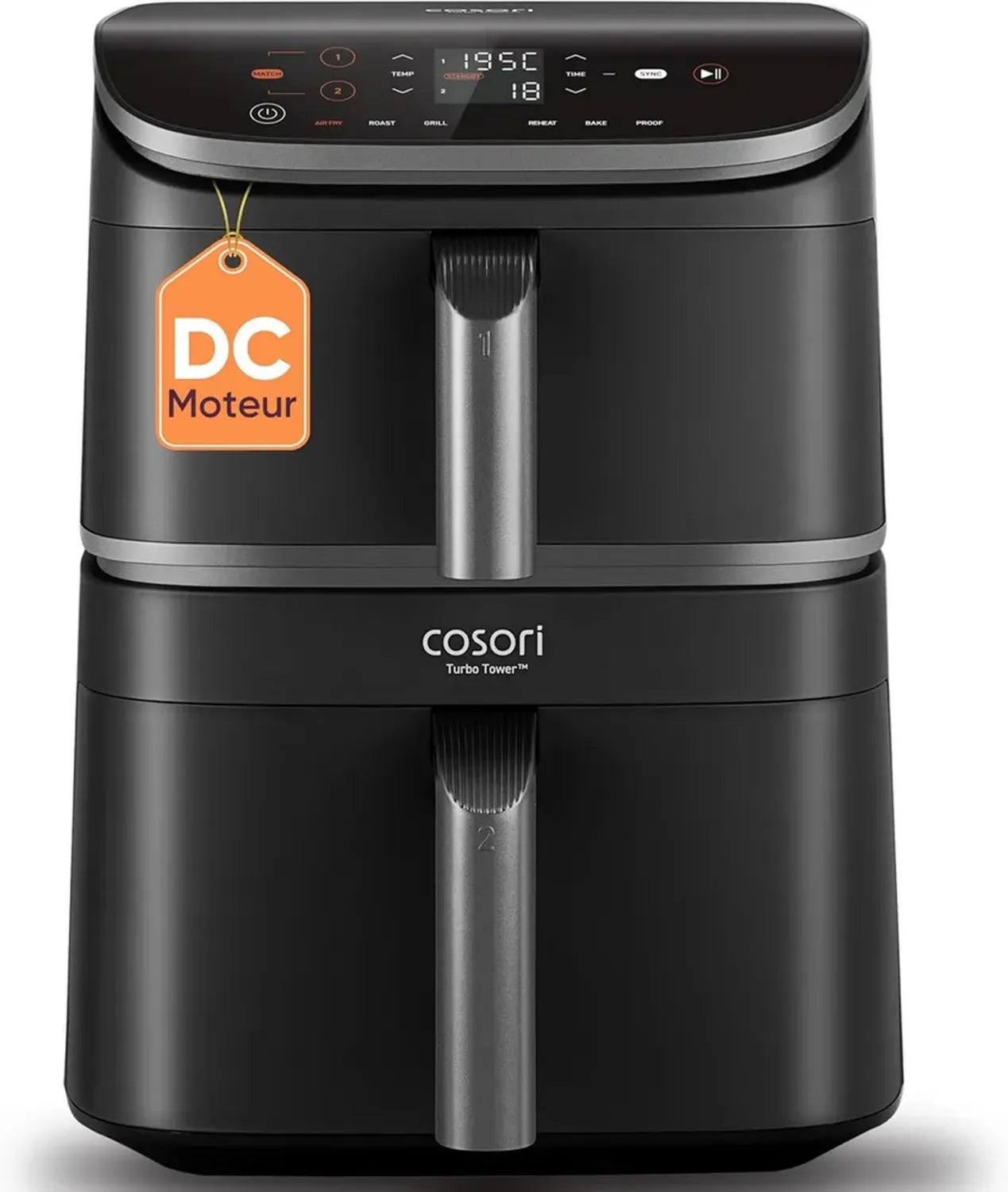 COSORI Friteuse à Air 10,8L, Double Tiroir, 3 Niveaux, 6-en-1, Design Compact, 41% Plus Étroite, 20+ Recettes Incluses
