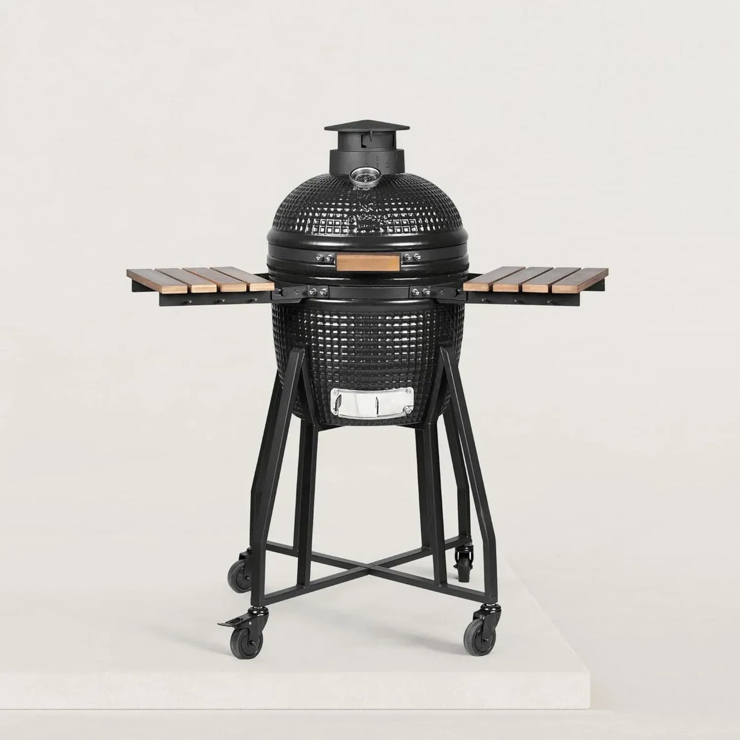 Barbecue Kamado Medium avec Plateaux Rabattables en Bois, Grille 34 cm