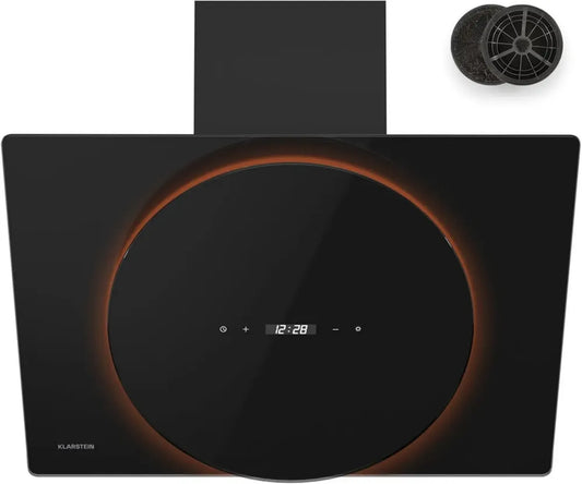 Klarstein Total Eclipse Hotte Aspirante 60 cm - Design Épuré, 600 m³/h, LED Réglable, Classe Énergétique A, Commande Tactile, Filtre à Charbon Actif, Noir