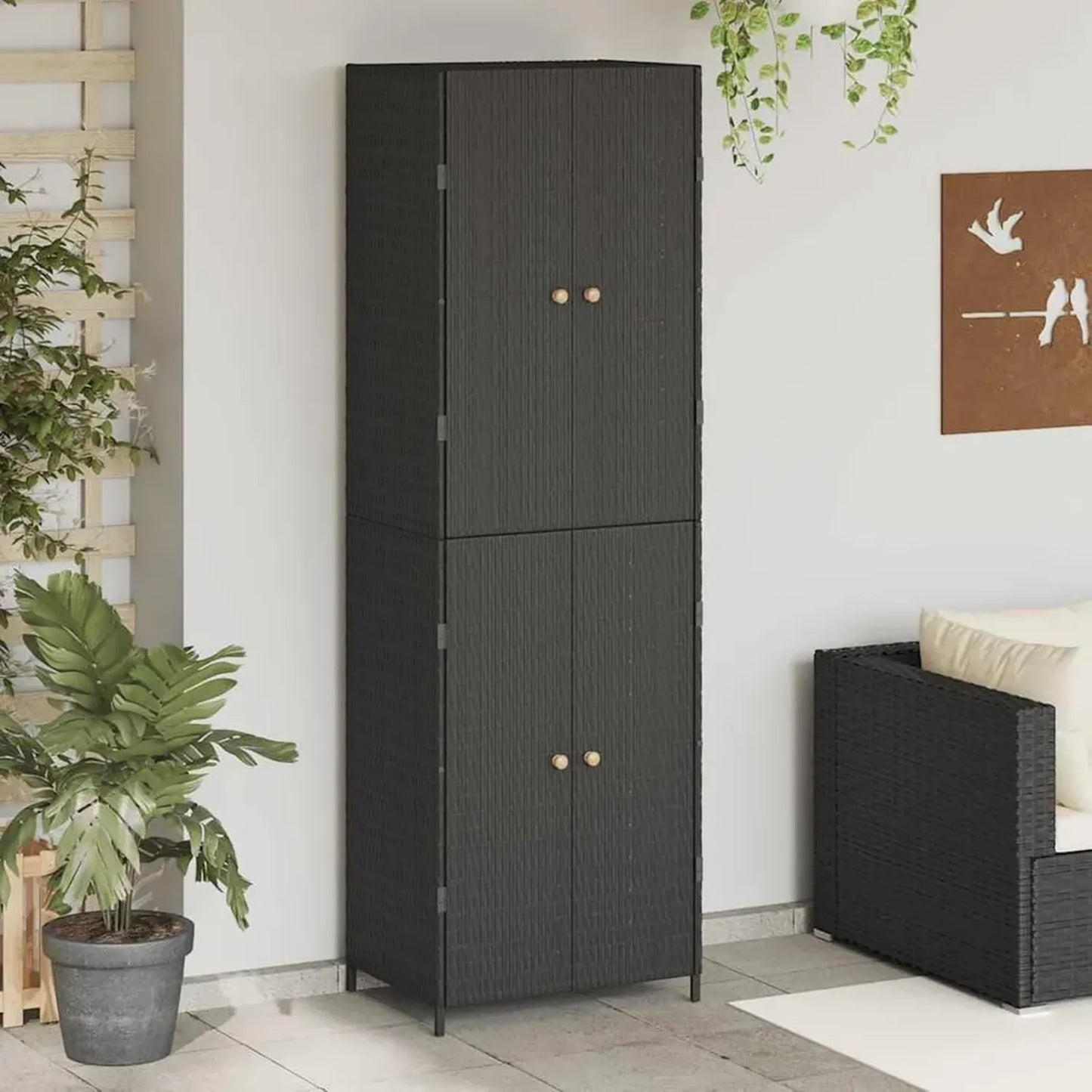 Armoire de Jardin Noire en Résine 59x40x180 cm, Rangement Extérieur avec 2 Portes