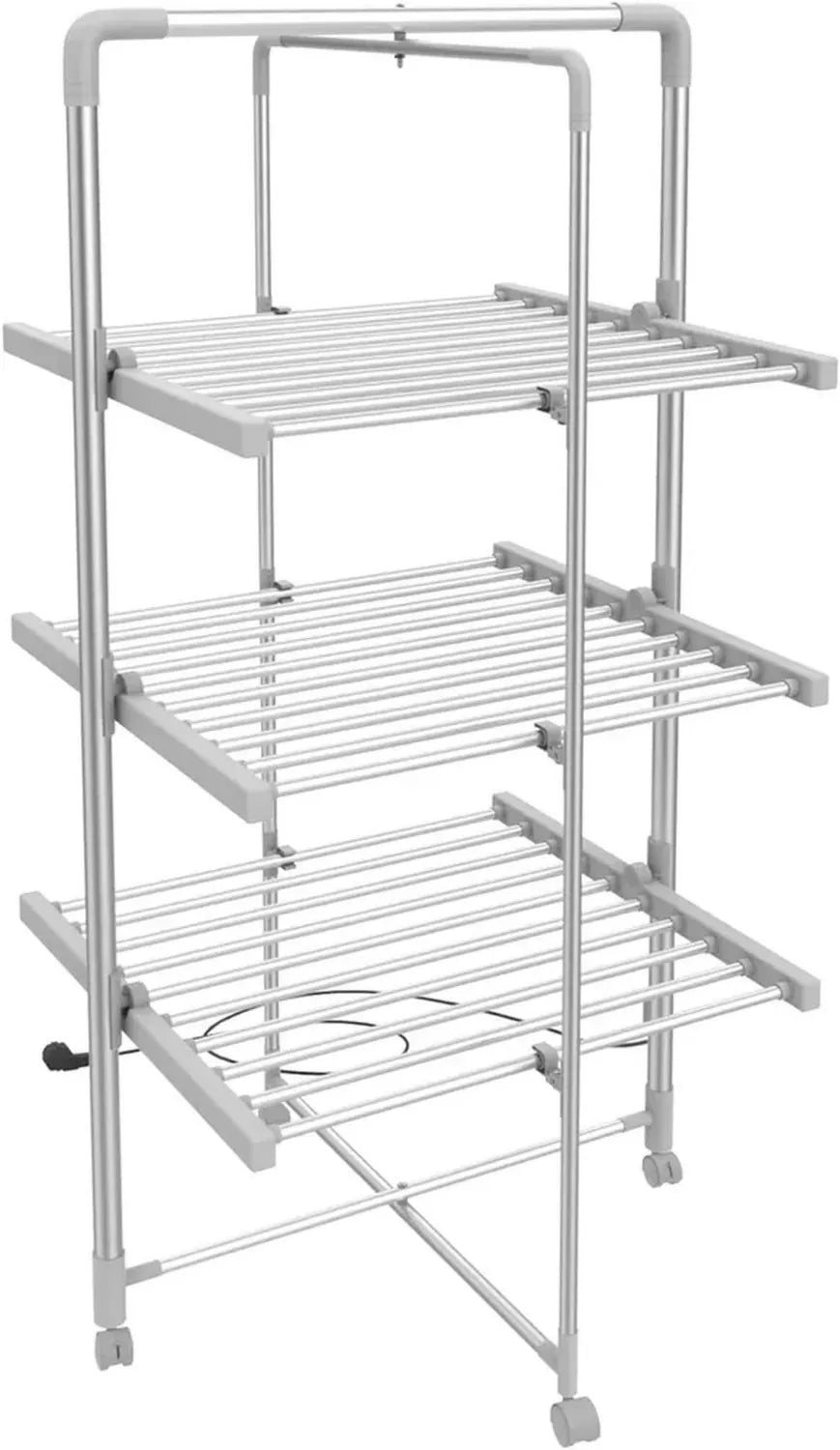 Séchoir Électrique Pliable en Aluminium avec Roues, 3 Niveaux, Blanc - Todeco