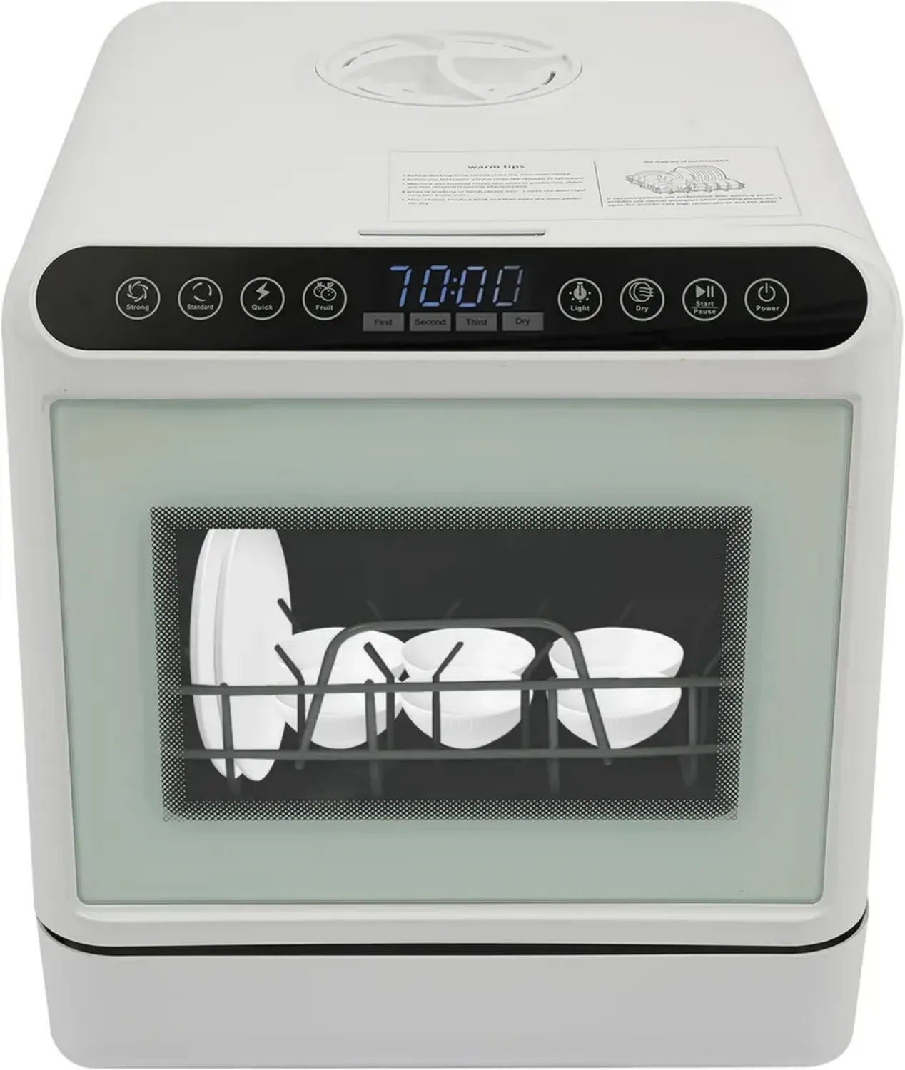 Lave-vaisselle Compact 1100 W, 4 Programmes, Séchage à Air Chaud 72°C, Capacité 4-6 Personnes