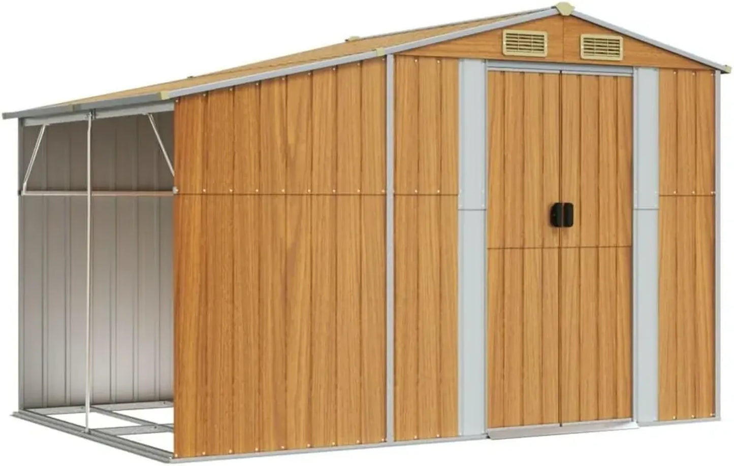Abri de Jardin en Acier Galvanisé, Rangement d'Outils avec Toit Inclinable, 277x192,5x179 cm, Marron Clair