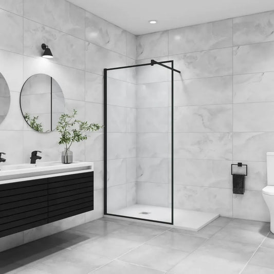 Cabine de Douche Noire 80x200cm en Verre Trempé 8mm avec Barre de Support 90cm
