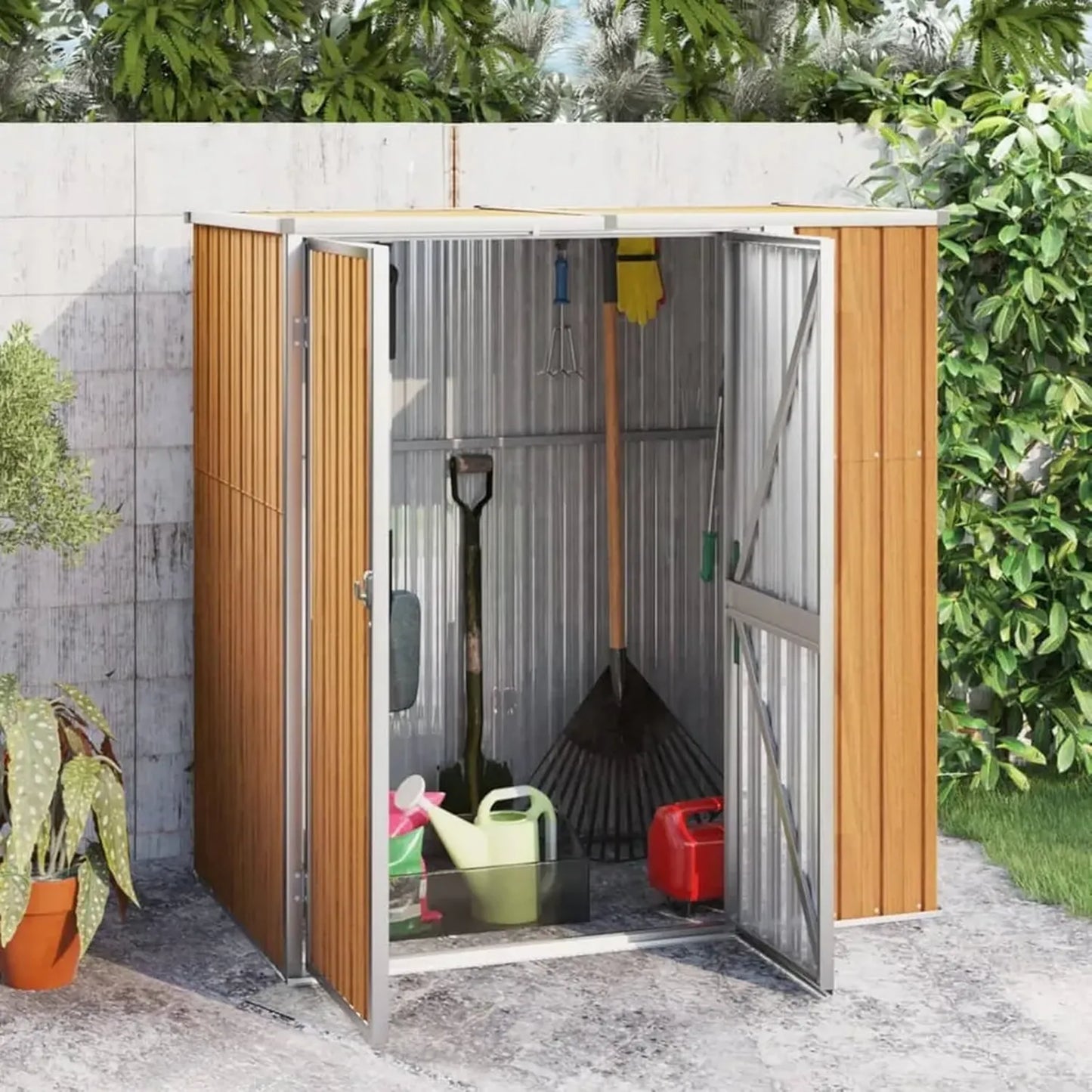 Remise de Jardin en Acier Galvanisé 161x89x161 cm, Armoire Extérieure avec Portes, Espace de Rangement pour Outils
