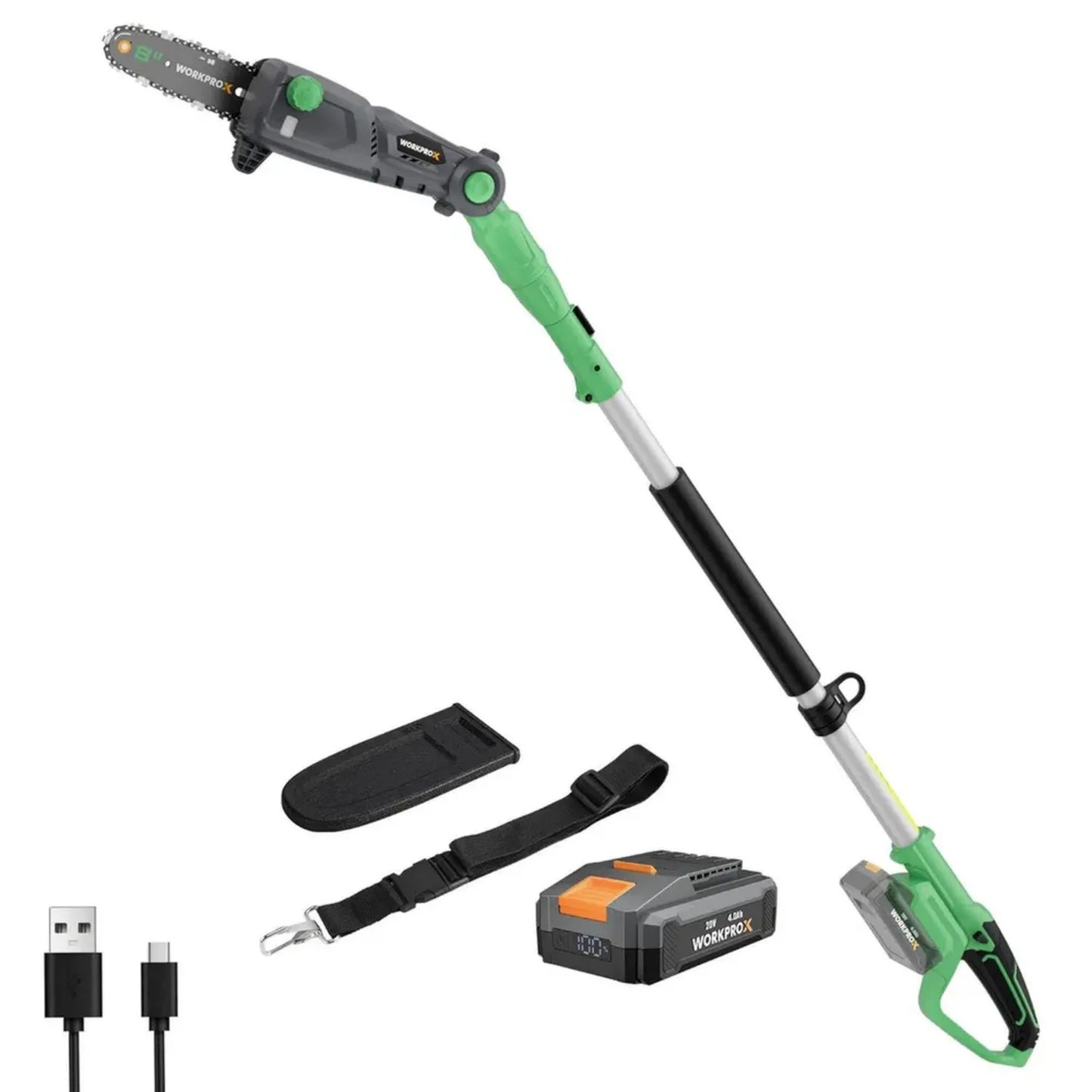 Tronçonneuse Téléscopique à Batterie 20V, Perche Extensible 4,5m, Lame 20cm
