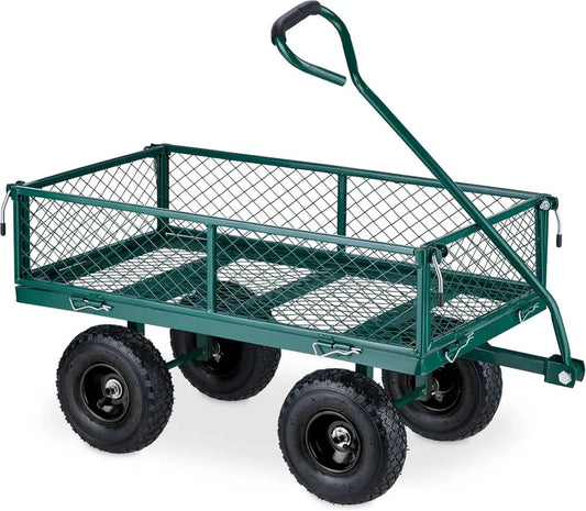 Chariot de Jardin Pliable, Roues Pneumatiques, Capacité 200 kg, Vert
