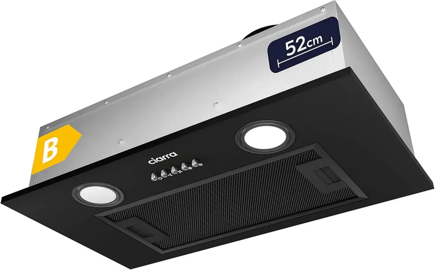 Hotte Encastrée 52cm Ciarra – 300 m³/h – 3 Vitesses – Éclairage LED – Noir