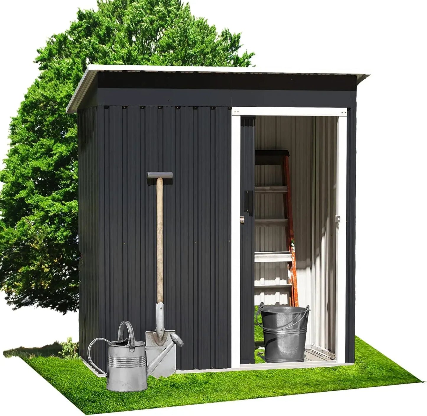 Abri de Jardin en Métal avec Toit Incliné et Porte Sécurisée, 163x86x181 cm, Rangement Extérieur pour Outils et Équipements