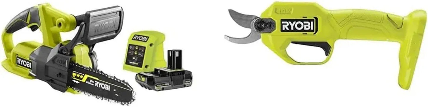 Kit Ryobi Outils de Jardinage Sans Fil 18V ONE+ : Tronçonneuse 20 cm et Sécateur Bypass - Batterie 2,5Ah et Chargeur Inclus