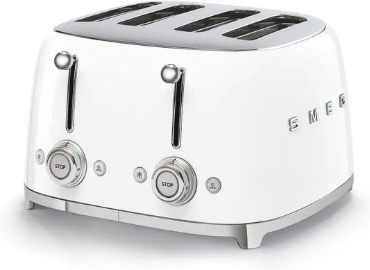 Smeg Grille-pain 4 tranches, Décongélation, Chauffage et Bagel, Blanc