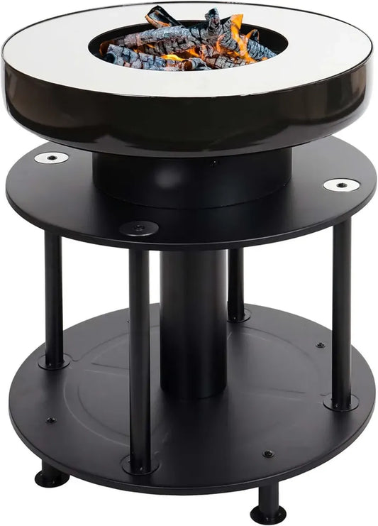 Brasero Extérieur avec Grille de Cuisson, Barbecue en Acier Inoxydable Émaillé, 56 cm, Noir