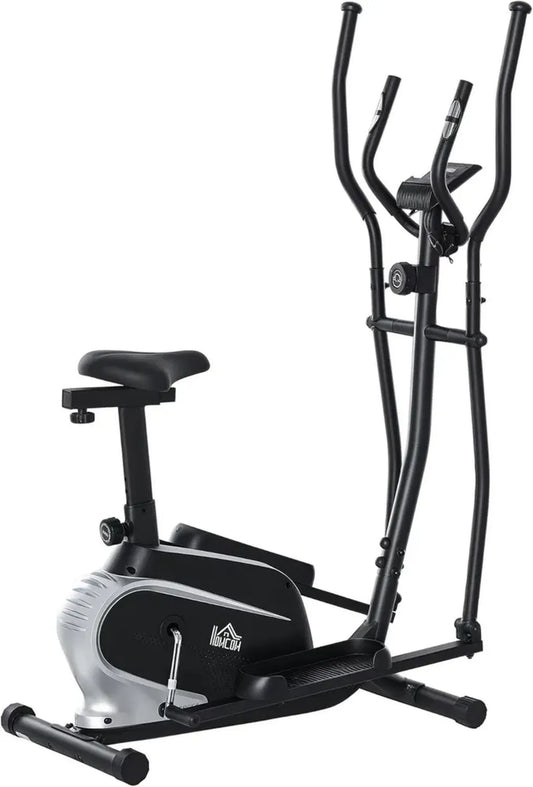 HOMCOM Vélo Elliptique 2 en 1 avec Écran LCD, Résistance et Hauteur Réglables, Acier Noir