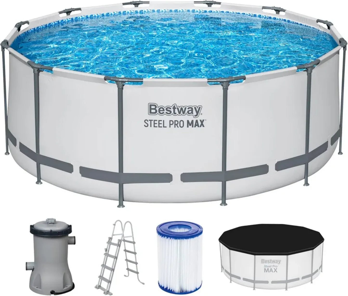 Ensemble Piscine Tubulaire Bestway Steel Pro Max avec Pompe Filtrante Ø 366 x 122 cm, Gris Clair