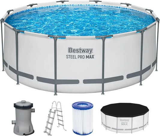 Ensemble Piscine Tubulaire Bestway Steel Pro Max avec Pompe Filtrante Ø 366 x 122 cm, Gris Clair