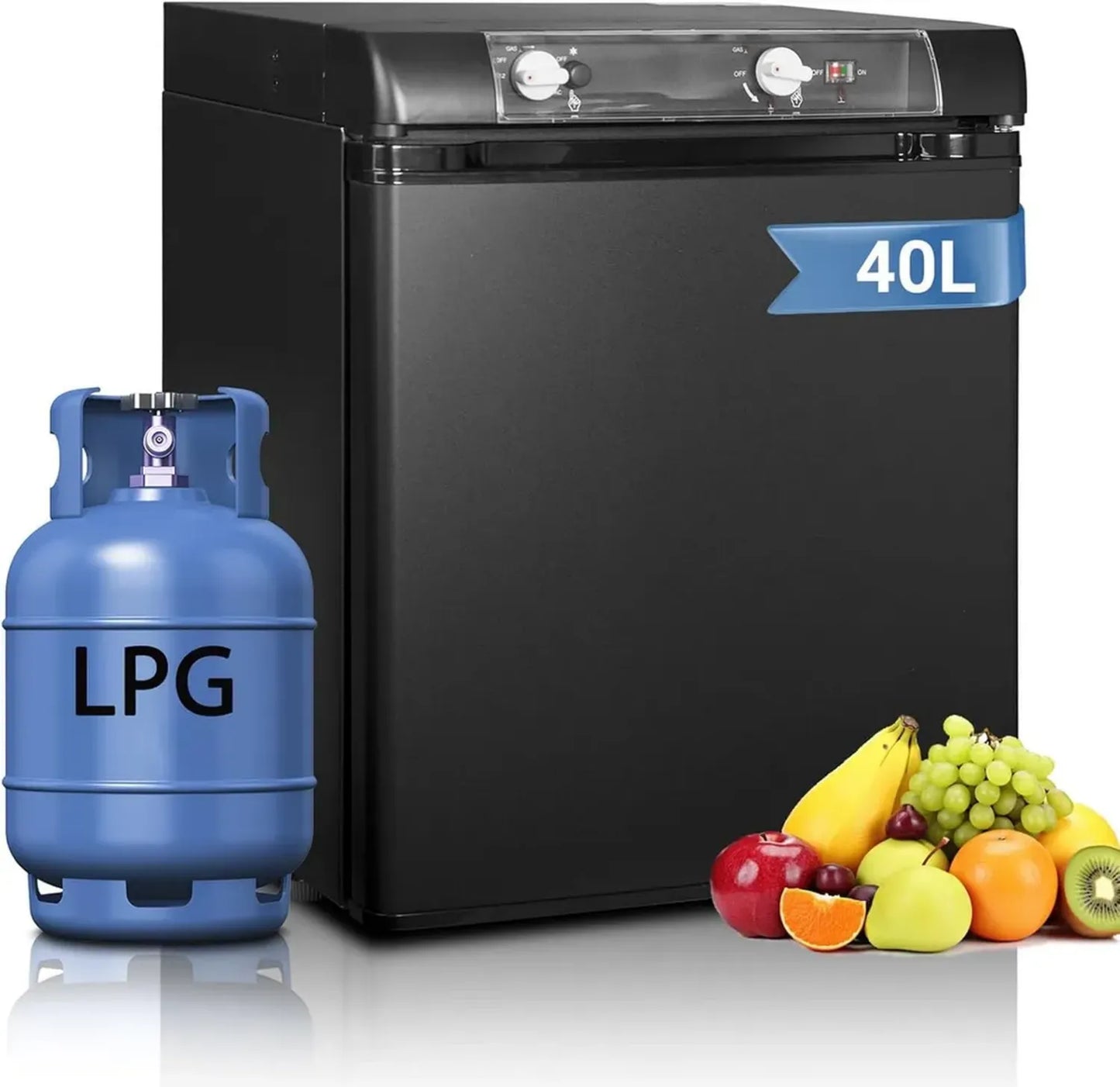 Réfrigérateur Portable 40L 12V/220V/Gaz, Silencieux, Porte Réversible, Pour Camping et Caravane, Noir