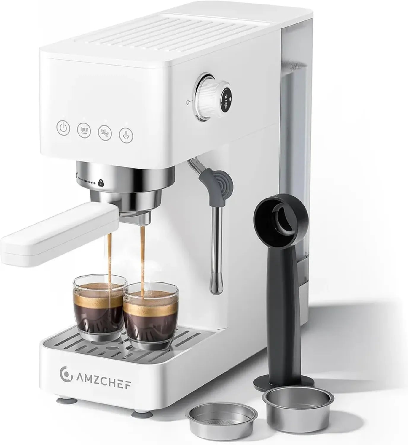 Machine à Expresso AMZCHEF 20 Bars avec Mousseur à Lait, Compacte pour Cappuccino et Latte, Réservoir 1,5L, Blanche