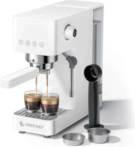 Machine à Expresso AMZCHEF 20 Bars avec Mousseur à Lait, Compacte pour Cappuccino et Latte, Réservoir 1,5L, Blanche
